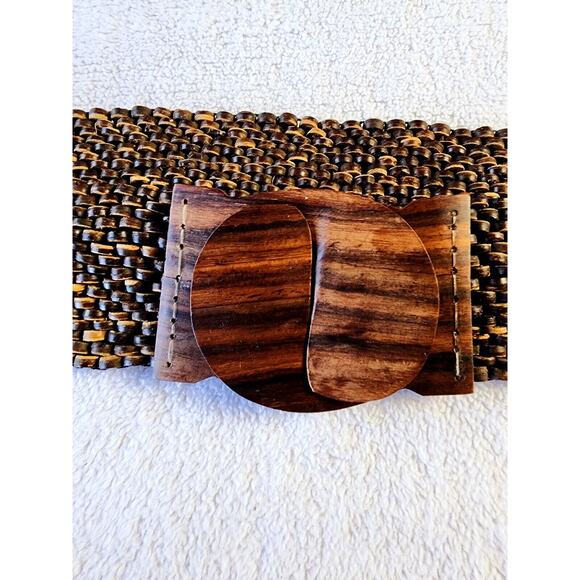 VTG 80S Stretch Wood Bead Belt Wide Statement Boho Primitive Hippie Chic Medium - Picture 3 of 6